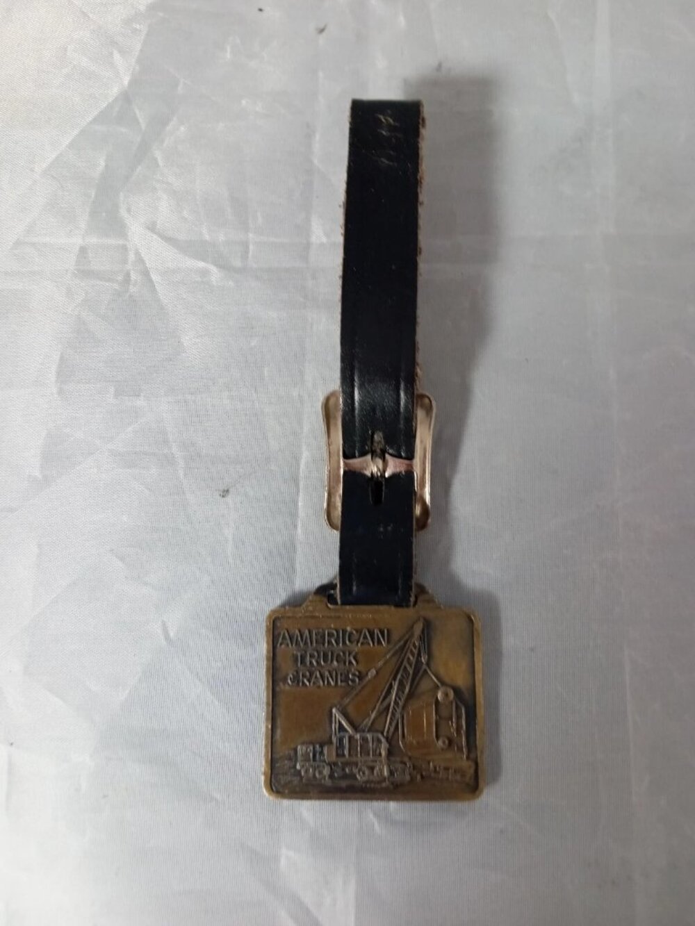 AMERICAN CRAWLER Truck Hoist Crane Excavators Watch Fob Brass Advertising Lattic